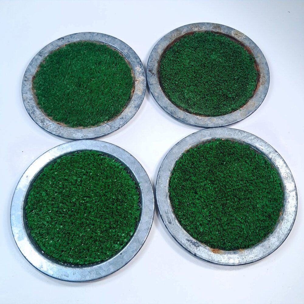 Pottery Barn Grass Turf Coasters Set 4 Football Baseball Golf Sports Steel metal